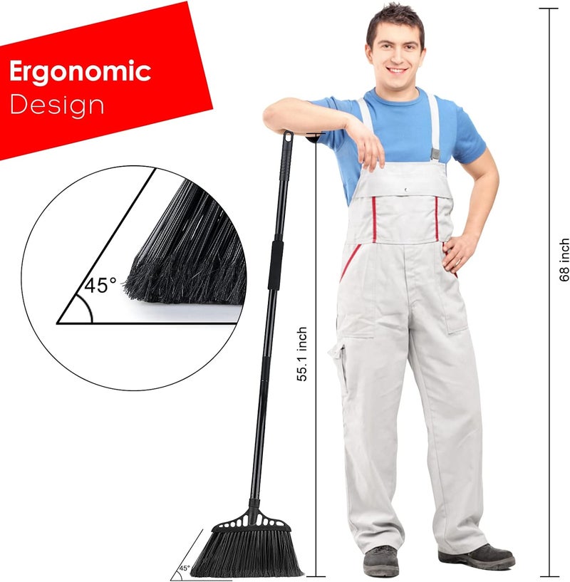 Tiumso 3-Pack Heavy Duty Broom, Commercial Broom with 55" Long Handle Outdoor Indoor, Industrial Brooms for Sweeping Garage Concrete Courtyard Patio Home Kitchen Office - All Black - Image 5